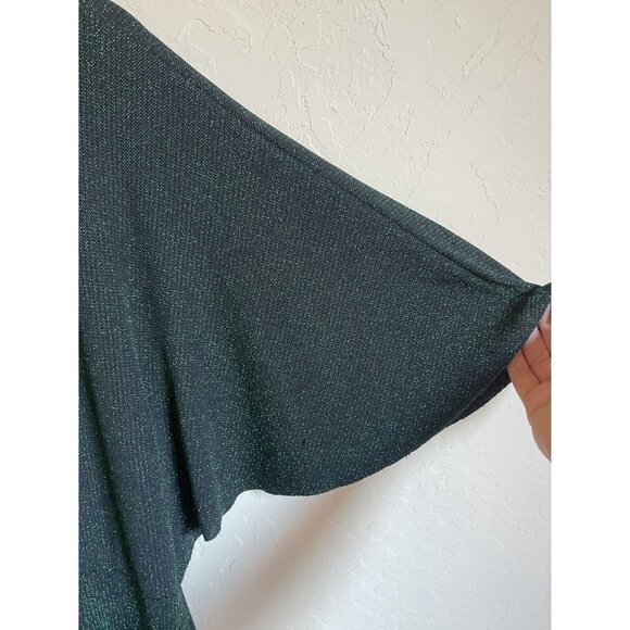 UMGEE Size Large Black Green Sparkle Twist Front Midi Dress V-Neck - Picture 5 of 6